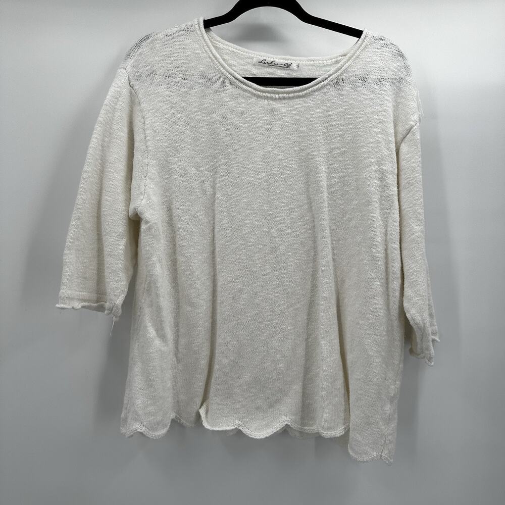 Lulu B Sweater Womens XL‎ Ivory Slub Knit Coastal 3/4 Sleeve Beach Minimalist